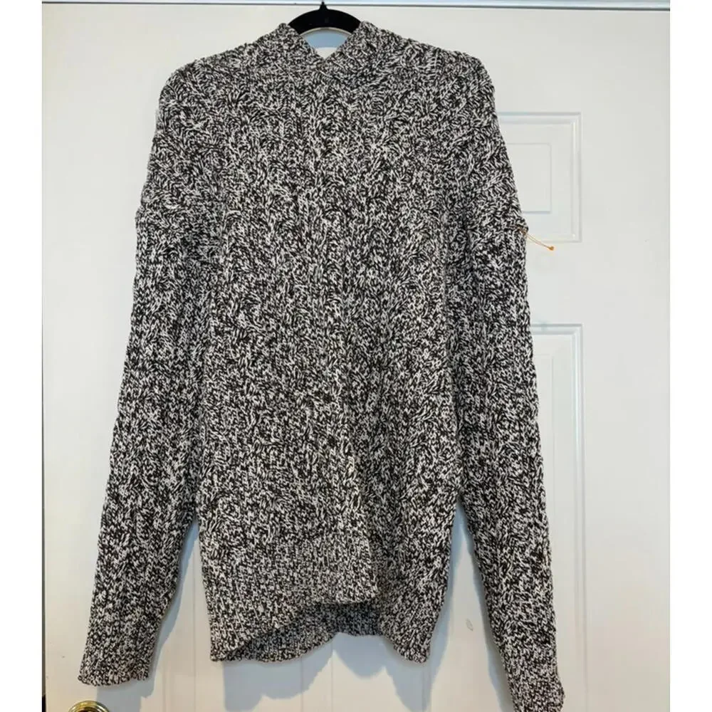 Men's Zara sz XL brown/white hooded‎ Japanese cotton sweater cableknit #3067